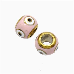 Stainless Steel Round Beads Pink Enamel Large Hole Gold Plated, approx 10mm, 5mm hole