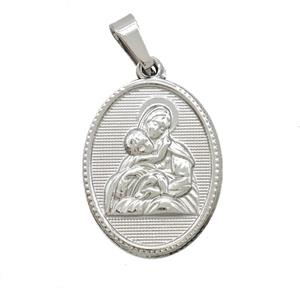 Raw Stainless Steel Virgin Mary Pendant, approx 16-21mm