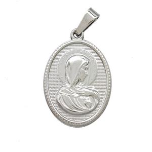 Raw Stainless Steel Virgin Mary Pendant, approx 16-21mm