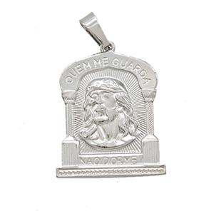 Raw Stainless Steel Jesus Pendant, approx 20-24mm
