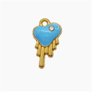 Stainless Steel Heart Pendant Blue Enamel Gold Plated, approx 8-13mm