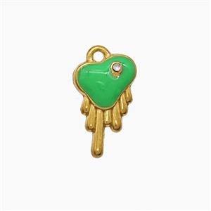 Stainless Steel Heart Pendant Green Enamel Gold Plated, approx 8-13mm