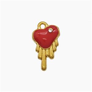 Stainless Steel Heart Pendant Red Enamel Gold Plated, approx 8-13mm