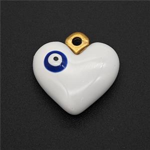 Stainless Steel Heart Pendant White Enamel Eye Gold Plated, approx 16.5mm