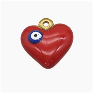 Stainless Steel Heart Pendant Red Enamel Eye Gold Plated, approx 16.5mm
