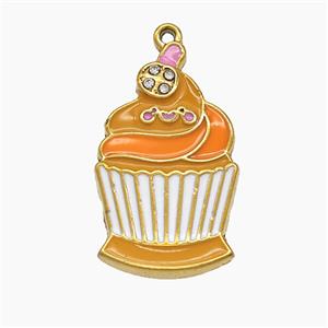 Stainless Steel Ice Cream Pendant Orange Enamel Gold Plated, approx 16-26mm
