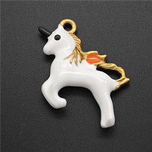 Stainless Steel Unicorn Pendant White Enamel Gold Plated, approx 20-27mm