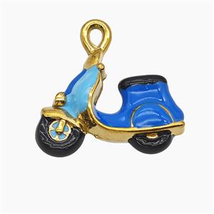 Motorcycle Charms Copper Pendant Blue Enamel Gold Plated, approx 18-22mm