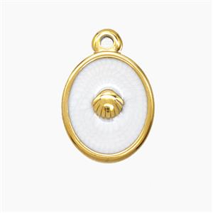 Stainless Steel Scallop Shell Pendant White Enamel Gold Plated, approx 13.5-16mm