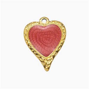 Stainless Steel Heart Pendant Red Enamel Gold Plated, approx 14-16mm