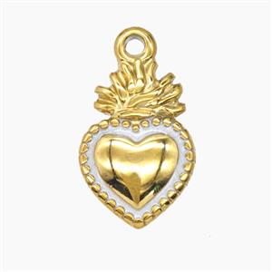 Stainless Steel Heart Pendant White Enamel Gold Plated, approx 12-20mm