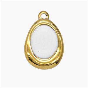 Stainless Steel Teardrop Pendant White Enamel Gold Plated, approx 13-17mm