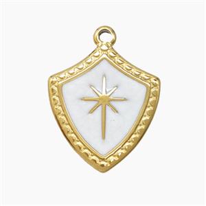 Stainless Steel Shield Pendant White Enamel Northstar Gold Plated, approx 16-18mm