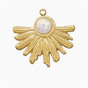 Stainless Steel Sunray Pendant Pave Resin Gold Plated, approx 20-26mm