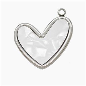 Raw Stainless Steel Heart Pendant Pave Shell, approx 18-20mm