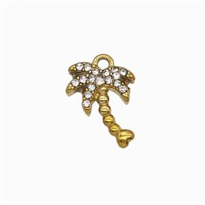 Stainless Steel Coconut Tree Pendant Pave Rhinestone Palm Gold Plated, approx 10-11mm