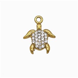 Stainless Steel Tortoise Pendant Pave Rhinestone Gold Plated, approx 11mm