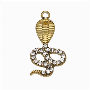 Stainless Steel Snake Pendant Pave Rhinestone Gold Plated, approx 11-18mm