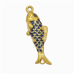 Stainless Steel Fish Pendant Navyblue Painted Gold Plated, approx 9-23mm
