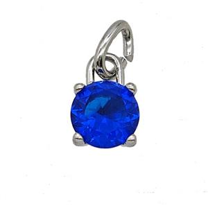 Raw Stainless Steel Pendant Pave Blue Zirconia, approx 7mm