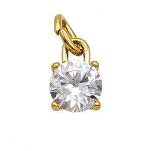Stainless Steel Pendant Pave Zirconia Gold Plated, approx 7mm