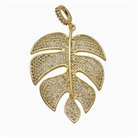 Copper Leaf Pendant Micropave Zirconia Gold Plated, approx 30-38mm