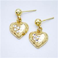 Copper Heart Stud Earrings Pave Zirconia Gold Plated, approx 13.5mm, 5mm