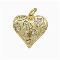 Copper Heart Pendant Pave Zirconia Gold Plated, approx 16mm