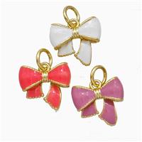 Copper Bowknot Pendant Enamel Gold Plated Mixed, approx 11mm
