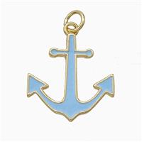 Copper Anchor Pendant Blue Enamel Gold Plated, approx 17-18mm