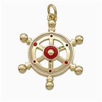 Ship Wheel Charms Copper Pendant Red Enamel Gold Plated, approx 20-22mm