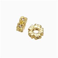 Copper Heishi Beads Pave Zirconia Gold Plated, approx 6mm