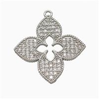 Copper Clover Pendant Pave Zirconia Platinum Plated, approx 30mm