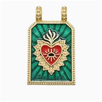 Copper Heart Pendant Green Painted Rectangle 2loops Gold Plated, approx 18-30mm
