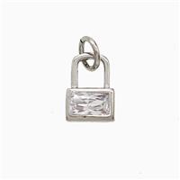 Copper Lock Pendant Pave Zirconia Platinum Plated, approx 7-10mm