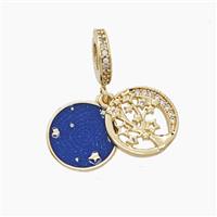 Copper Tree And Star Pendant Pave Zirconia Blue Painted Gold Plated, approx 10.5mm, 8mm dia