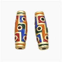 Copper Rice Beads Multicolor Enamel Large Hole Gold Plated, approx 9-27mm, 3mm hole