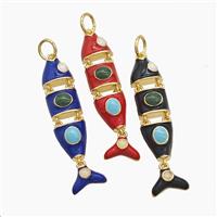 Copper Fish Pendant Pave Gemsone Enamel Gold Plated Mixed, approx 8-30mm