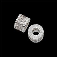 Copper Tube Beads Pave Zirconia Large Hole Shiny Silver, approx 8mm, 3mm hole