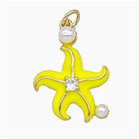 Copper Starfish Pendant Yellow Enamel Gold Plated, approx 18mm