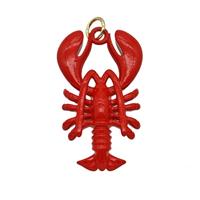 Copper Crab Pendant Red Enamel Gold Plated, approx 17-28mm