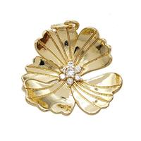 Copper Hibiscus Flower Pendant Pave Zirconia Gold Plated, approx 22mm