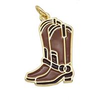 Copper Cowboy Boots Pendant Chocolate Enamel Gold Plated, approx 15-20mm