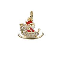 Christmas Santa Claus Charms Copper Pendant Pave Zirconia Red Enamel Gold Plated, approx 8-11mm