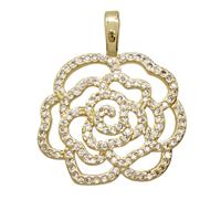 Copper Flower Pendant Pave Zirconia 18K Gold Plated, approx 23mm