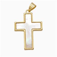Copper Cross Pendant Pave Shell Gold Plated, approx 18-23mm