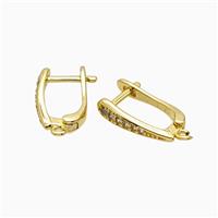 Copper Latchback Earrings Pave Zirconia Gold Plated, approx 12-18mm