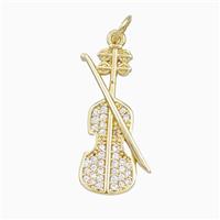 Violin Charms Copper Musical Pendant Pave Zirconia Gold Plated, approx 10-25mm