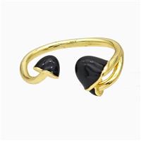 Copper Mushroom Rings Black Enamel Gold Plated, approx 4-8mm, 18mm dia