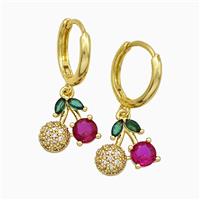 Copper Strawberry Hoop Earrings Pave Zirconia Gold Plated, approx 11-12mm, 14mm dia